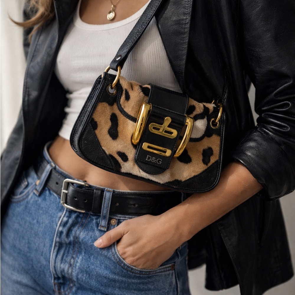 Dolce & Gabbana D&G Vintage Leopard Pony Hair Mini Shoulder Bag Y2K